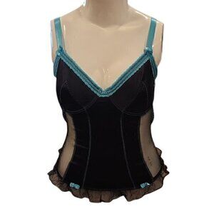 Black and Baby Blue Lingerie Top - Size 38D